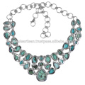 Collier en argent sterling turquoise tibétaine et multi pierres 925